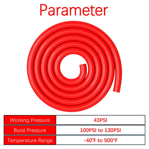 Coiled Red 10mm ID Silicone Vacuum Tubing Hose, Five Feet Long, 16mm OD, Beefy Heavy Duty Food Grade Silicone, FDA Compliant chart details.