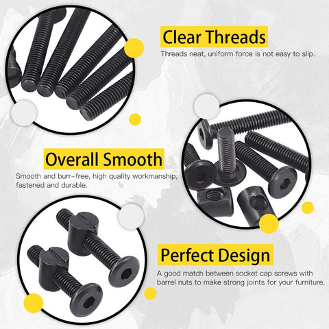 M6 Hex Socket Head Screws Bolts And Black Barrel Nuts Hardware Set 120 Pieces Assortment For Cribs Baby Beds Cots And Chairs