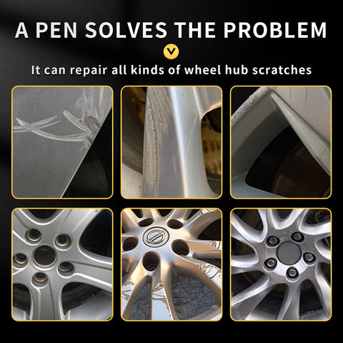 Wheel Repair Kit With Touch Up Paint For Curb Rash And Scratches In Light Silver, showing repair for wheel hub scratches.