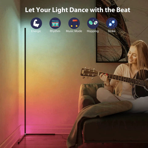 RGB Corner Floor Lamp With Bluetooth App Control And Remote Music Sync LED Mood Lighting For Living Room 64.5 Inch Tall