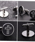 Cross Pattern Titanium Steel Cufflinks For Men Black Polished Shirt Buttons Sleek Durable Fasteners For Formal And Casual Wear