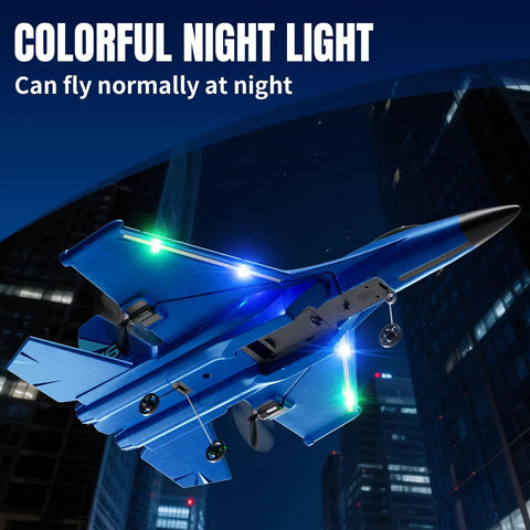 RC Plane For Kids And Adults Easy To Fly With Gyro Stabilizer 2.4GHz Remote Control Aircraft Jet Helicopter Fighter at night