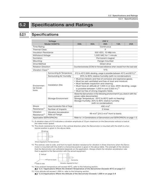 CHUNYE Sigma-7 SGM7G servo motor specifications page with 200 V ratings and mounting details.