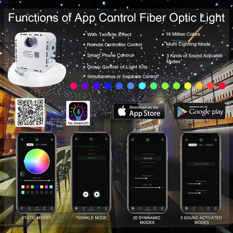 32W RGBW Twinkle Fiber Optic Lights Kit With Music Activated App Control Bluetooth Star Ceiling Sky Light interface