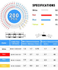 Infographic showing Solder Seal Heat Shrink Butt Connectors Kit 200 Pieces with specifications for marine automotive use.