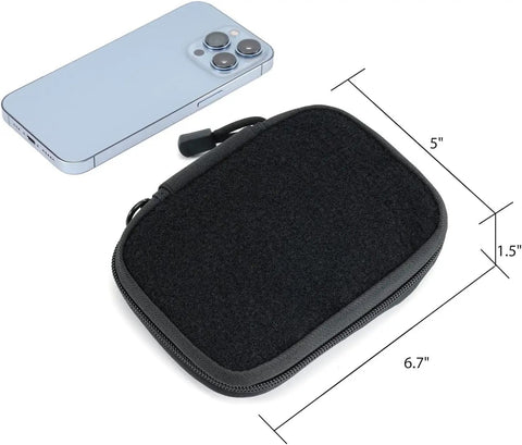 EDC Pocket Organizer Pouch With DIY Patches Area Nylon Utility Pocket For Everyday Carry next to smartphone, size 6.7x5x1.5 inches