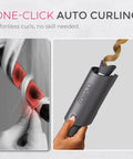 Automatic Rotating Curling Iron for Effortless Beachy Waves, CurlPRO Wand in use for curling hair, showing ceramic barrel, one-click feature.