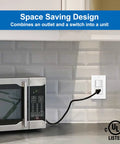 Two Pack Combination Wall Switch And Decor Outlet With Single Pole Rocker Switch, 15A/120V And 15A/125V Receptacle, UL Listed, White