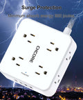 Zero Outlet Wars Boss Ready Surge Protector Power Strip With 8 Widely Spaced Outlets And Braided 5Ft Extension Cord in white against lightning background.