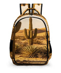 Warm Sand Dune Desert Flora Printed Unisex Backpack with cacti design, durable polyester, smooth zipper, ideal for adventures.