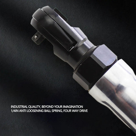 Close-up of Heavy Duty Air Impact Wrench And Right Angle Pneumatic Ratchet Crafted From Chrome Vanadium Steel, 1/4in drive