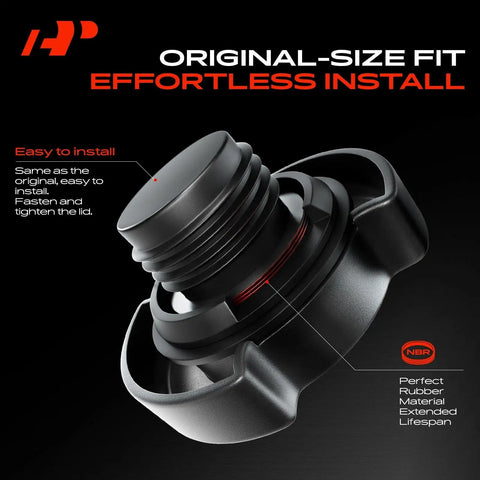 Engine Oil Filler Cap For Ford F Series And Popular Models Like F 150 F 250 F 350 Explorer Mustang Ranger Taurus Bronco Expedition Navigator And More Replacement Cap With Easy Install And Tight Seal, close-up of black screw-on cap with NBR rubber material.