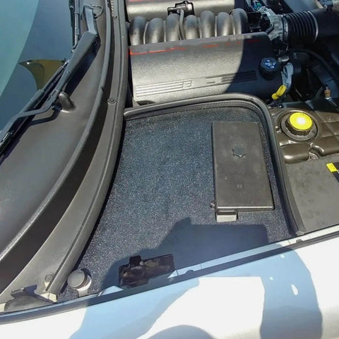 Heavy Duty Abs Battery Box Cover For C5 Corvette 1997 To 2004 in engine bay, sturdy black protective lid over battery.