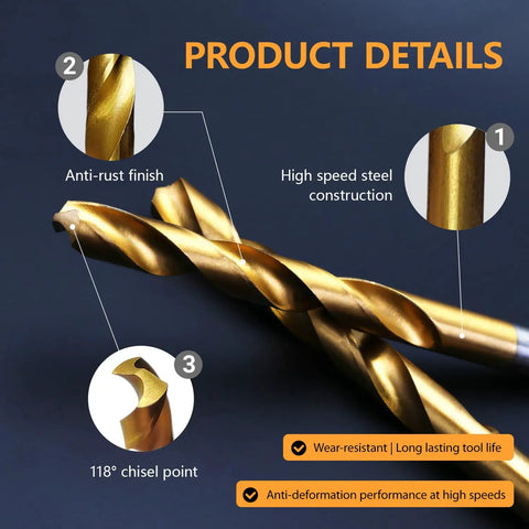 Top Shelf 8 Piece Metric HSS Drill Bit Set For Wood And Plastic With Heavy Duty Yellow Index Case 3mm To 10mm showing anti-rust finish and high speed steel construction.