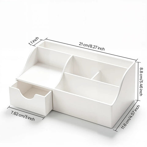 Acrylic Desk Organizer With Drawer Caddy For Office Supplies And Home Desk Storage Holds Pen And Pencil Holder, white finish