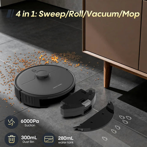 Robot Vacuum And Mop All In One Combo With Beastly 6000Pa Suction, Self Empty Dock, captures pet hair on tiled floor