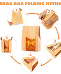 Folding instructions for 60 Pack Paper Bread Bags With Window For Fresh Sourdough And Homemade Loaves Kraft Bakery Bags 13.7 By 8.3 By 3.5 Inches Includes 70 Sealing Stickers Great For Storing Loaves And Snacks.