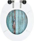 Hella Durable Padded Flannel Toilet Seat Covers With Smooth Soft Close Hinges And Rock Solid Universal Fit For Most Restrooms with blue wood design.