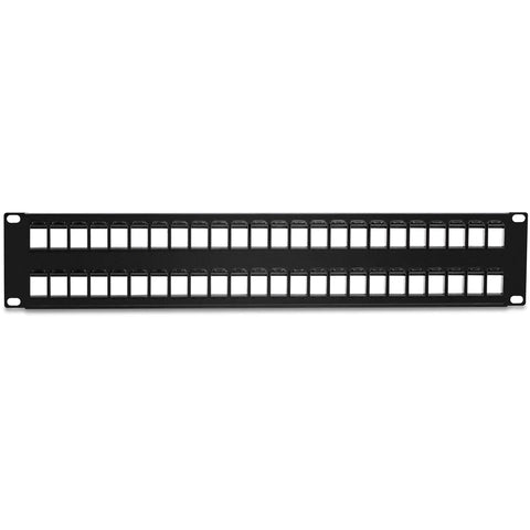 Top Shelf 48 Port Blank Keystone 2U Patch Panel, 19 Inch Metal Rackmount Housing for organized networking.