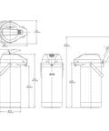 Technical drawing of 3.8 Liter Stainless Steel Airpot Carafe For Coffee Service, showing dimensions and design features.