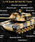 1/18 Scale US M1A2 Abrams RC Tank With 2.4GHz Radio, Smoke, Sound, LEDs, recoil, turret and barrel details, labeled parts
