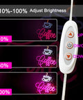 Brightness settings for Coffee Cup LED Neon Sign For Home, Cafe, Bar, Or Office, dimmable light control.