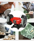 Tough As Nails 8 Inch Dual Wheel Bench Grinder 550W Brushless Motor 2950 RPM with adjustable eye shield and grinding wheels.
