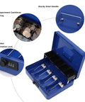 Premium Metal Cash Box With Tray And Killer Combination Lock, blue with visible 4 bill slots and 5 coin slots, open view