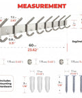 Brushed Nickel Wall Mount Coat Rack With 24 Inch Stainless Steel Rail And 8 Heavy Duty Double Hooks measurement diagram.