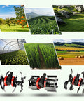 Nine Teeth Disc Harrow for Grass Mower Tiller Scarifier Attachments, showing aluminum alloy plow wheels in different agricultural settings.