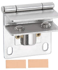 Rock Solid Heavy Duty Stainless Steel Glass Door Hinge With Non Slip Gasket And Anti Scratch Pads Secure Cabinet Clamp Kit, close-up view.