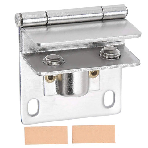 Rock Solid Heavy Duty Stainless Steel Glass Door Hinge With Non Slip Gasket And Anti Scratch Pads Secure Cabinet Clamp Kit, close-up view.