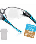 Wraparound Safety Glasses With Anti Fog Shield And Uv400 Guard Built Different For All Day Hustle Top Shelf For Pickleball Mowing Lab Docs Or Clinic Hops Large Cut That Hits The Spot with blue details.