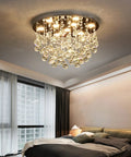 Awesome Sparkly 20 Inch Modern Round Crystal Raindrop Flush Mount Ceiling Light With Nine Dimmable Lights in bedroom setting