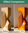Comparison of wood sculpture before and after applying Nifty Pure Tung Oil 11.8 Ounce Bottle Natural Wood Finish.