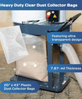 Tough As Nails Dust Collector Bag Kit with 20x43 inch clear vacuum bags on dust collection system, showing ultra transparent design.