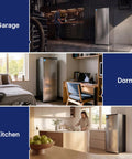 Your Go To Kitchen Game Changer 7 Cubic Foot Convertible Upright Freezer And Refrigerator In Silver in garage, dorm, and kitchen settings.