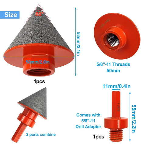 Pro Grade Diamond Chamfering And Countersink Drill Bit Set For Glass And Ceramic Tiles, 3 Piece Kit with 5/8 Inch 11 Thread Adapter