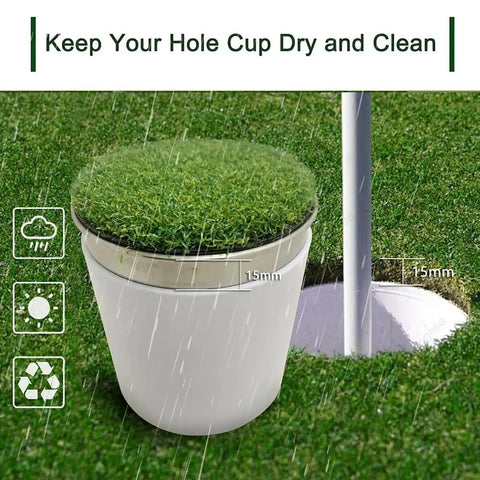 2 Pack Golf Hole Cup Covers for Backyard Putting Green With Metal Base protecting cup during rain
