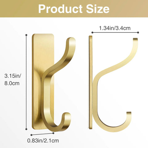 Heavy Duty Adhesive Wall Hooks For Bathroom Towels And Outerwear, Drill Free Stick On Mounts With Nasty Strong Grip, Rust Proof Gold Plating, Four Pack Home Upgrade
