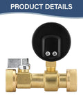 Air to Water Pressure Test Gauge 2 Inch Dial 0 to 300 Psi Leak Detector Kit connected to brass fittings for plumbing uses.