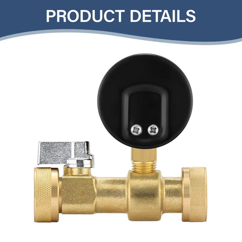 Air to Water Pressure Test Gauge 2 Inch Dial 0 to 300 Psi Leak Detector Kit connected to brass fittings for plumbing uses.
