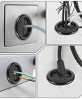 4 Pack Heavy Duty Rubber Grommets For Wiring, 2 Inch Black Firewall Plug Insert, shown on various surfaces with wires.