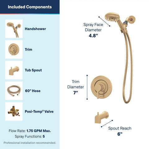 Solid Single Handle Tub And Shower Faucet Set With Pressure Balancing Valve And Handheld Sprayer Bronzed Gold Finish Steady Water Control Plus No Sweat Installation For Fresh Bathroom Refreshes