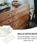 White Plastic Ball Catch Door Locks Set Of 10 For Screen Doors And Wardrobe Cabinets shown beside wooden cabinet