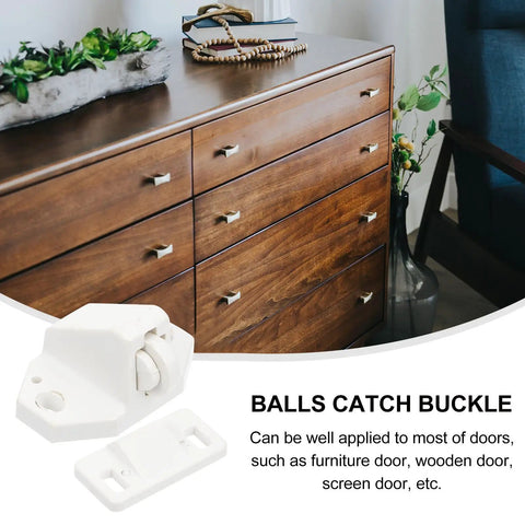 Ten Pack Door Clip Buckles Ball Catch Door Latches Built To Last Dope Durable Plastic With Firm Texture shown on dresser