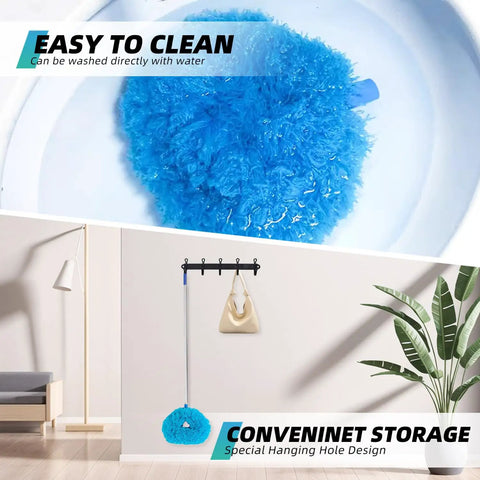 Image showing Ceiling Fan Cleaner Duster Set With Extension Pole 13 To 48 Inch, 2 Pack Reusable Microfiber Dusters With Replaceable Heads, No Sweat Fan Blade Cleaner For Ceilings Walls Windows Bookshelves And More, Blue being washed and stored.