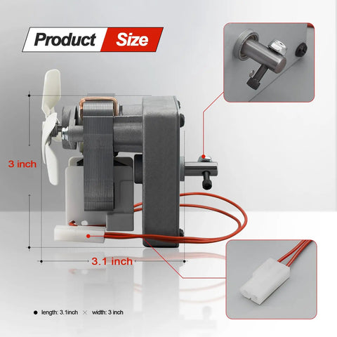 Heavy-Duty 2.0 RPM Auger Motor Replacement For Universal AC Pellet Grills with measurements and connectors visible