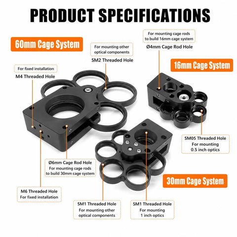 Image showing Six Position Telescope Filter Wheel Coaxial Mount for 0.5 inch, 1 inch, and 2 inch filters with cage system compatibility.