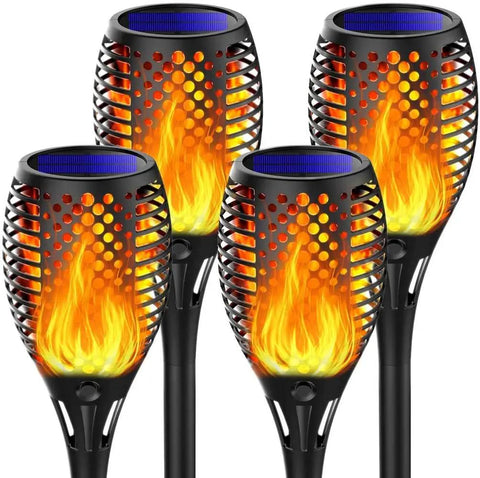 Outdoor Solar Torch Lights 4 Pack with Dancing Flame LEDs that Look Totally Lit Waterproof Garden Pathway Lights for Patio and Yard